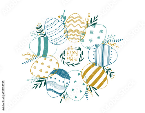 Happy Easter greeting card with eggs.