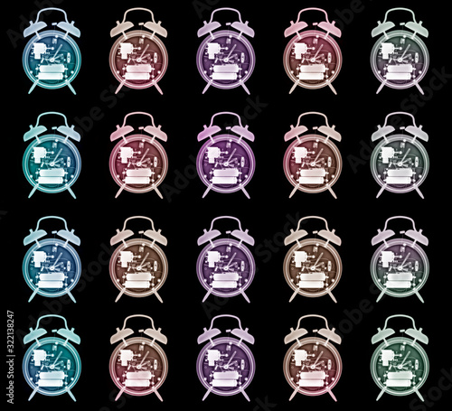 Assembly of colorized original x-ray images of an alarm clock