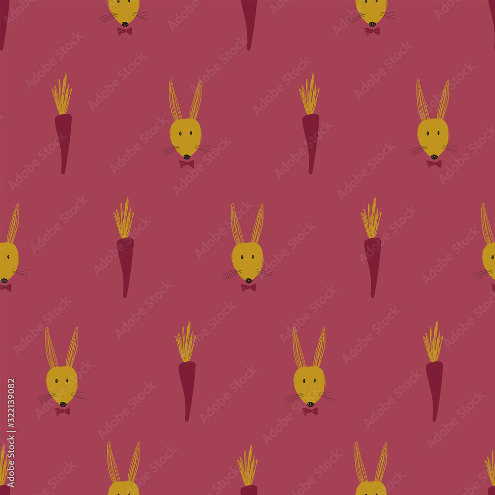 Seamless pattern with bunny faces and carrots. Seamless pattern with bunny faces and carrots.