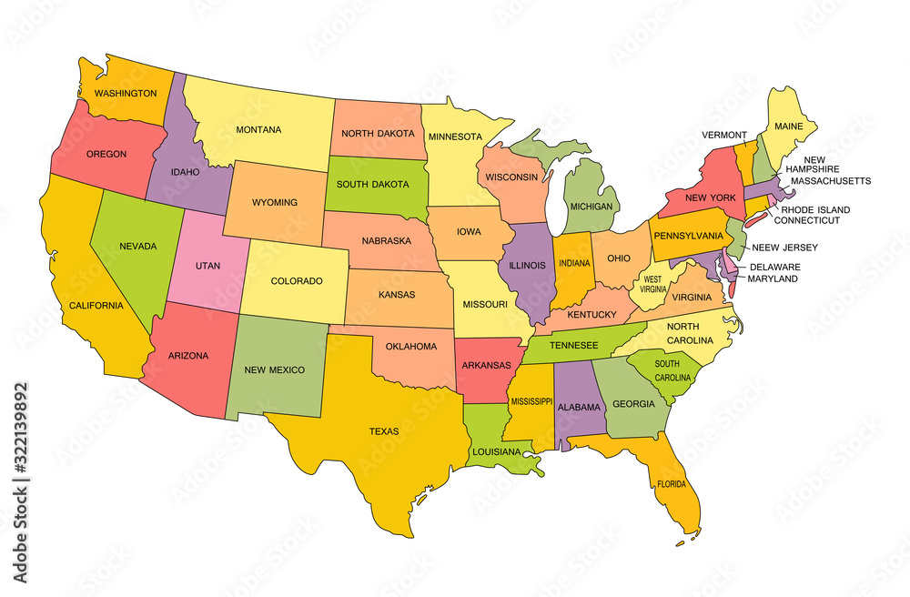 Map of the USA. Map of the United States of America. Card in a flat