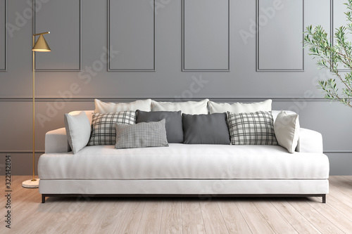3D rendering interior grey wall white sofa