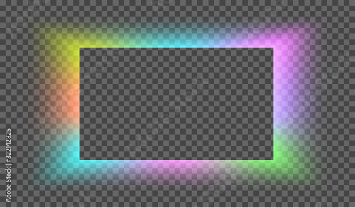 eps10. Neon square frame on a transparent background for posters, cafe, shop, banner, promotion, restaurant. Bright signboard. Vector illustration