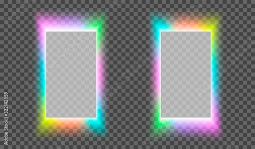 eps10. Neon square frame on a transparent background for posters, cafe, shop, banner, promotion, restaurant. Bright signboard. Vector illustration