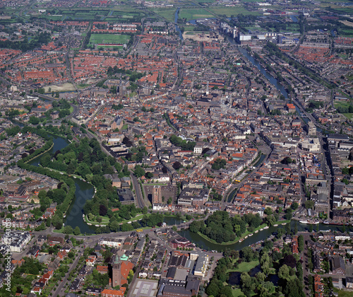 Leeuwarden, Holland, July 12 - 1990: Historical aerial photo of center of the city Leeuwarden, Holland