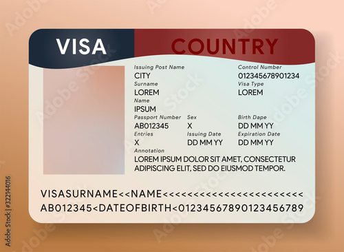 USA visa template. Immigration document to United States. American green card mock up. Vector illustration photo