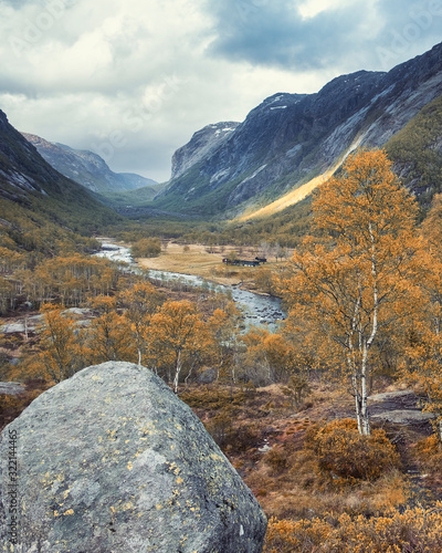 Manafossen  valley of the river  Man in in the province of Rogaland Norway in the autumn photo