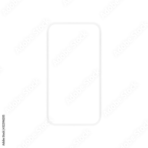 White smartphone mockup. Realistic blank mobile phone template for UI testing or business presentation. Vector empty silhouette cellphone