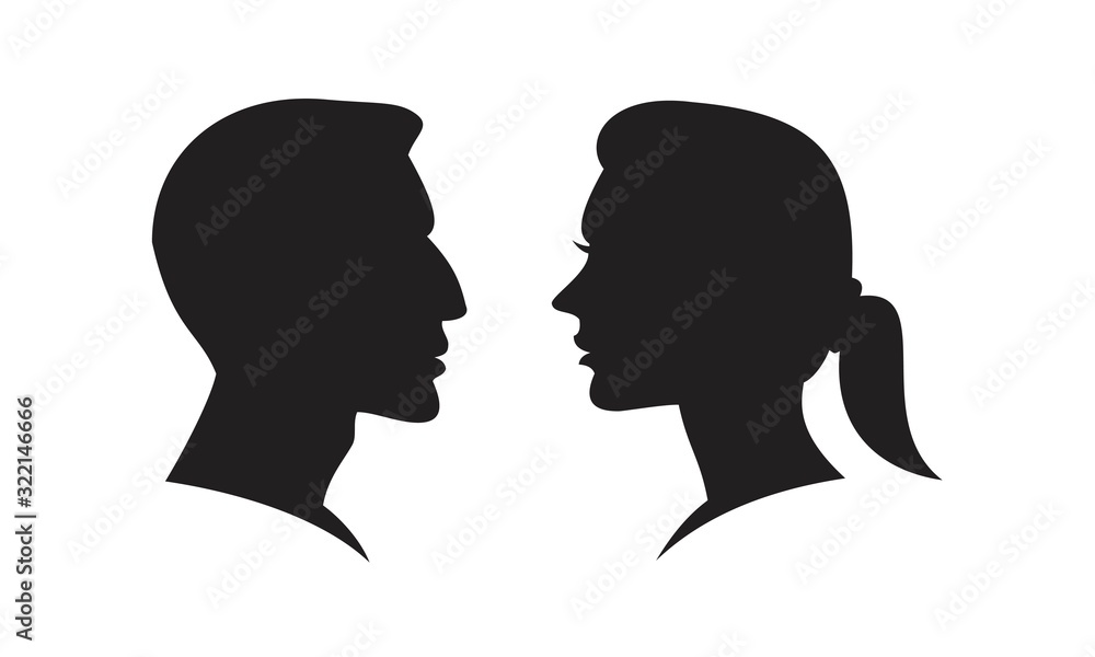 Man and Woman Silhouette face to face vector Icon template black color editable. Man and Woman Silhouette face to face vector Icon symbol Flat vector illustration for graphic and web design. Man and Woman Silhouette face to face vector Icon template black color editable. Man and Woman Silhouette face to face vector Icon symbol Flat vector illustration for graphic and web design.
