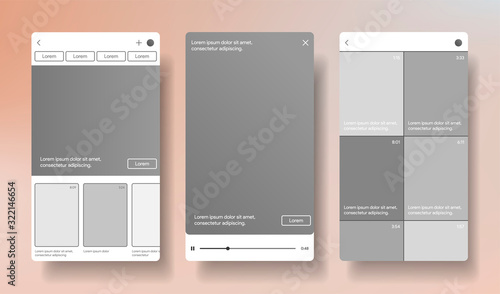 IGTV style concept. Video player inspired by instagram. Vertical stories screen.  Soceal media interface template. Smartphone mockup. Vector illustration