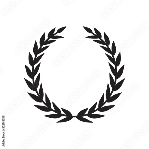 Greek wreaths and heraldic round element with black circular silhouette. set of laurel, fig and olive, victory award icons with leaves and frames illustration for graphic and web design.