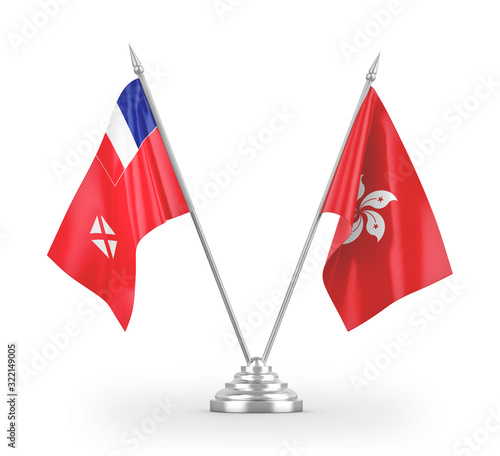 Hong Kong and Wallis and Futuna table flags isolated on white 3D rendering photo