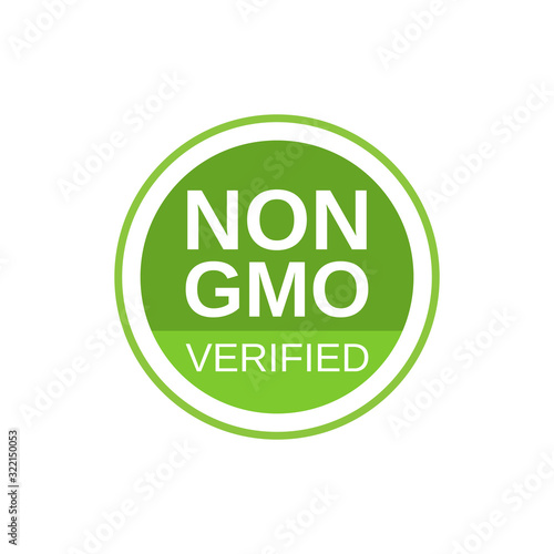 Non GMO verified label. GMO free icon. No GMO design element for tags, product packag, food symbol, emblems, stickers. Healthy food concept. Vector illustration