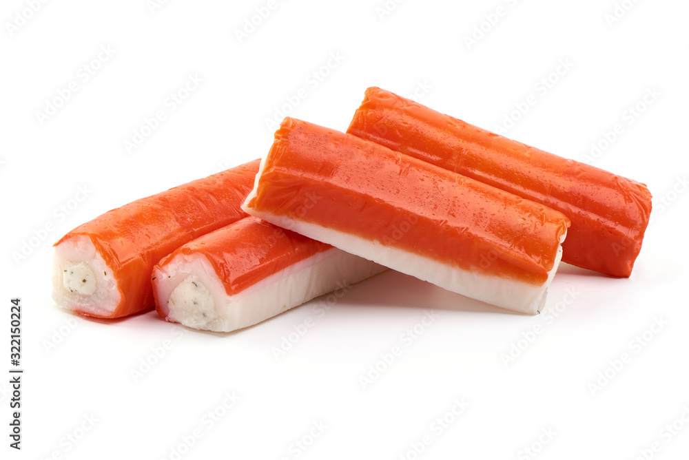 Crab sticks, crabmeat, isolated on white background Crab sticks, crabmeat, isolated on white background