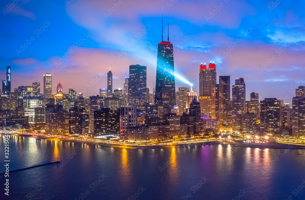 Obraz premium Chicago downtown buildings skyline aerial