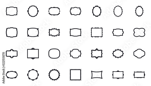 Set of blank photo frames. Vector illustration of a round, oval and rectangular shape isolated on a white background.