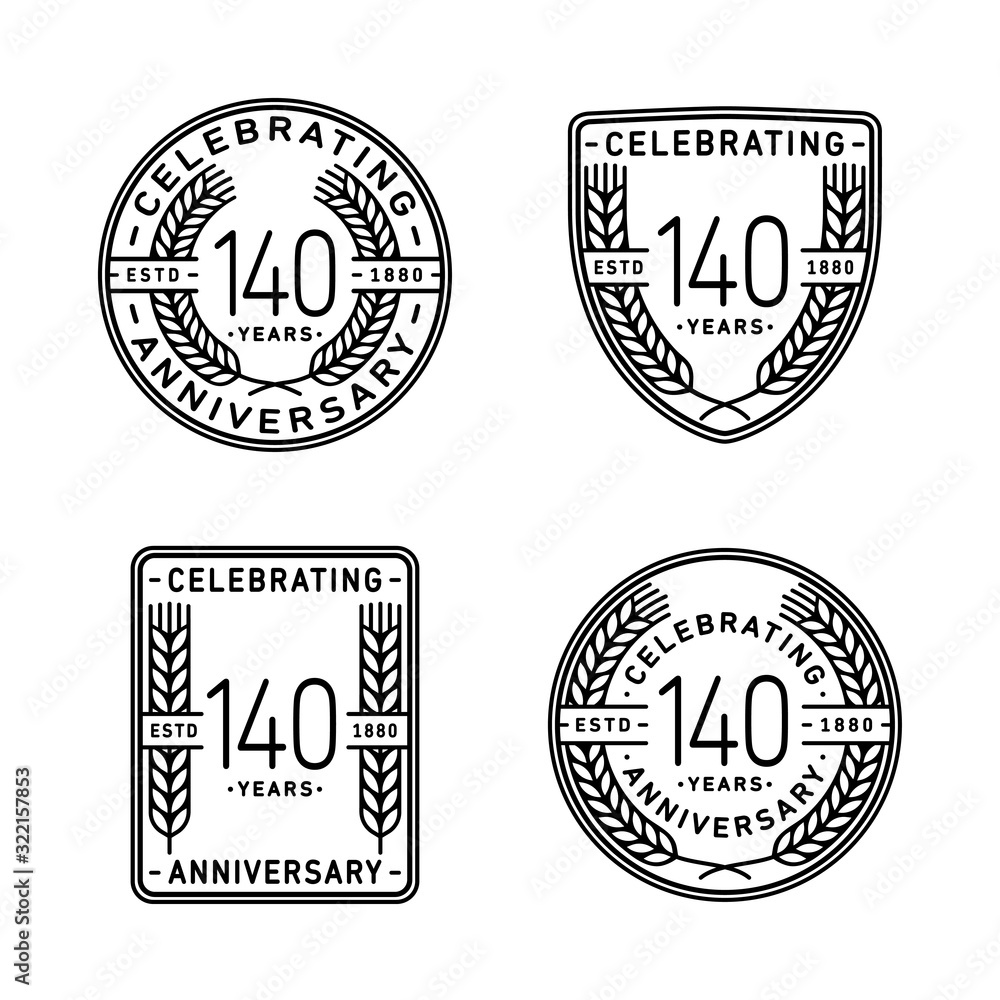 140 years anniversary celebration logotype. 140th anniversary logo collection. Set of anniversary design template. Vector and illustration.