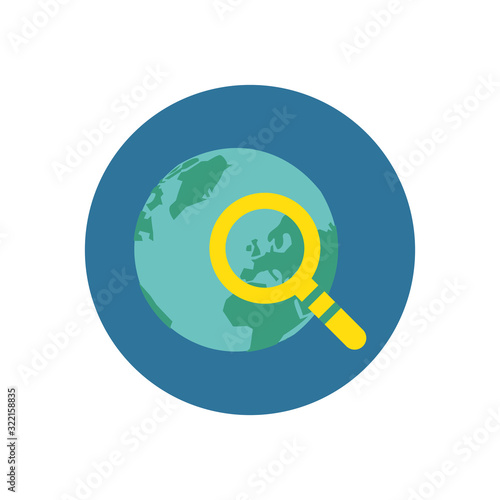 world planet earth with magnifying glass