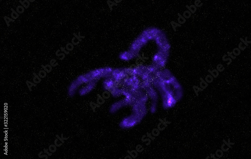 Scorpio in the form of a nebula in the dark starry sky.