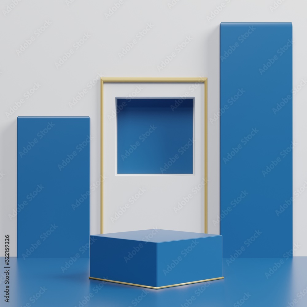 Glossy luxury podium for your design. Classic blue color of the year 2020. Fashion show stage,pedestal, shopfront. Empty scene for cosmetic show and mock up. Glossy luxury podium for your design. Classic blue color of the year 2020. Fashion show stage,pedestal, shopfront. Empty scene for cosmetic show and mock up.