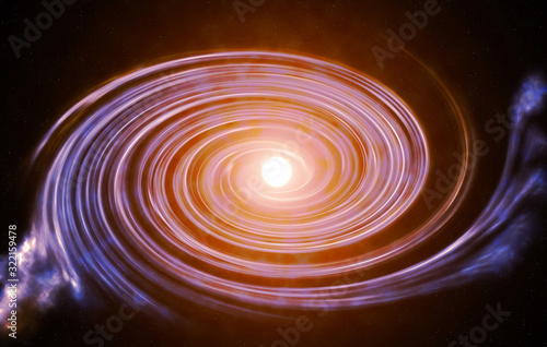 The birth of a new star among nebulae in the depths of space.