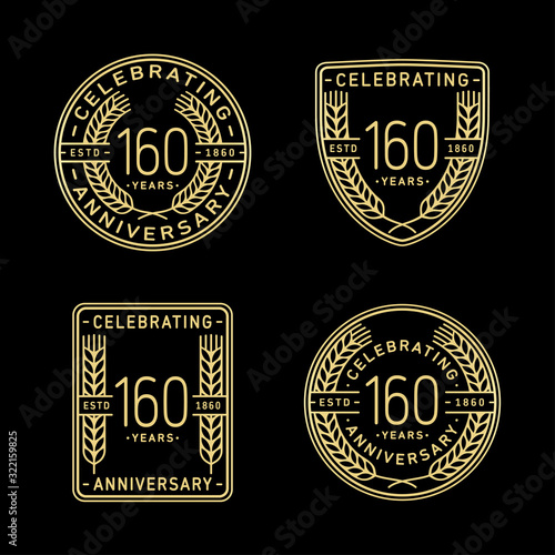 160 years anniversary celebration logotype. 160th anniversary logo collection. Set of anniversary design template. Vector and illustration.