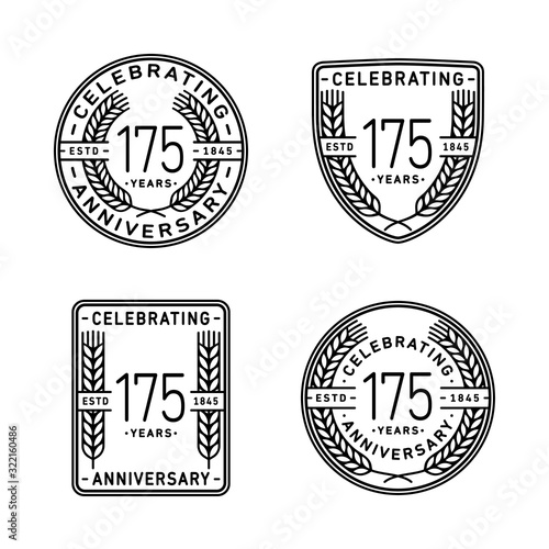 175 years anniversary celebration logotype. 175th anniversary logo collection. Set of anniversary design template. Vector and illustration.