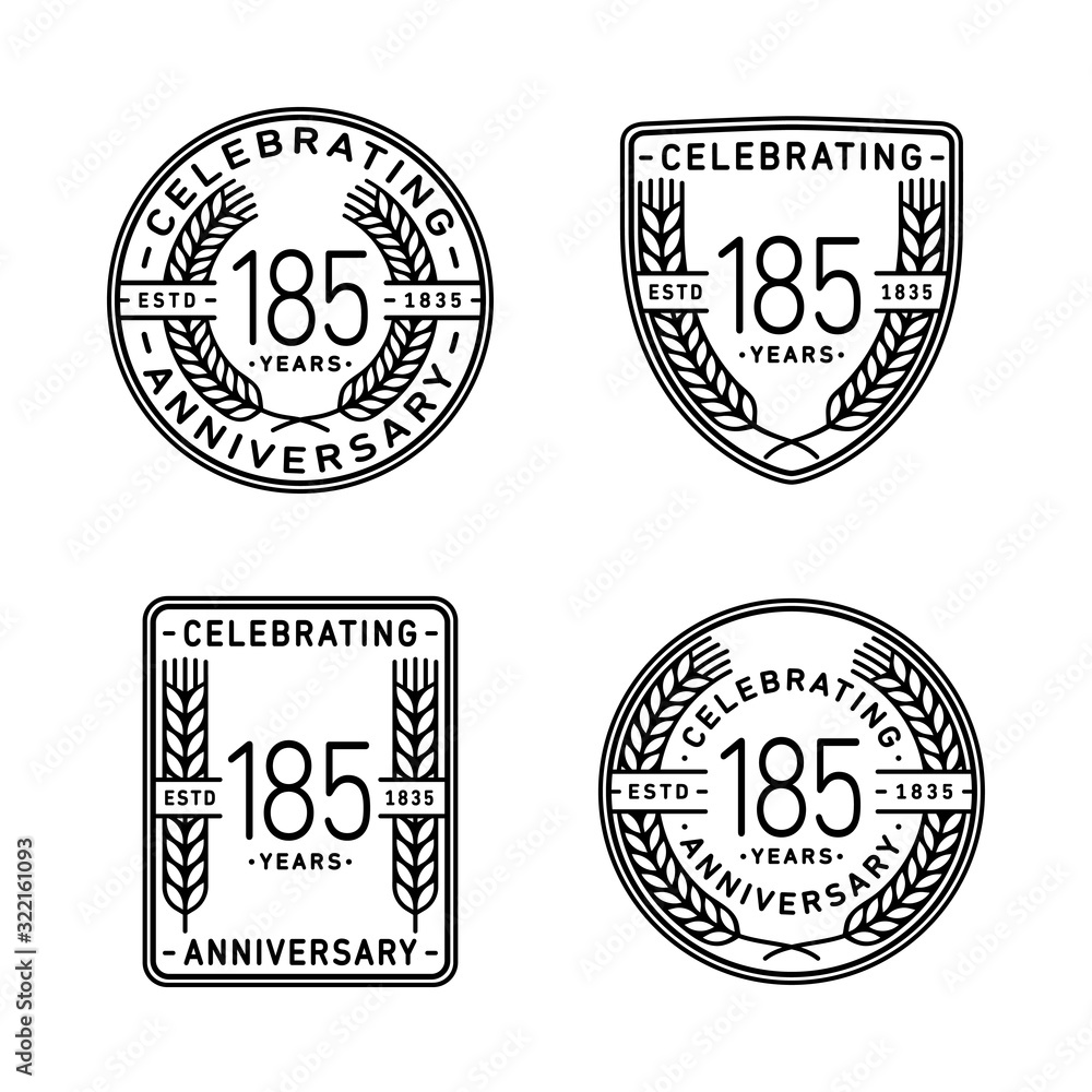 185 years anniversary celebration logotype. 185th anniversary logo collection. Set of anniversary design template. Vector and illustration.