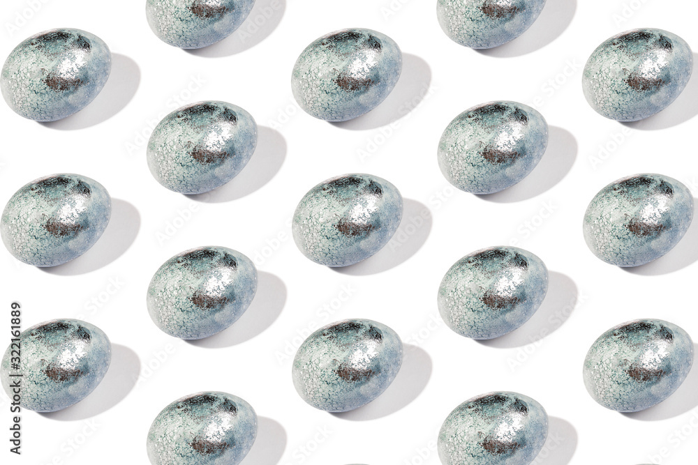 Pattern made of light blue eggs on white background. Minimal food concept. Easter Pattern made of light blue eggs on white background. Minimal food concept. Easter