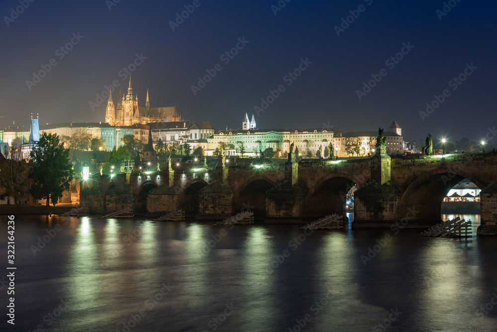View of Prague Castle Complex From the Other Side of Vltava River at Night