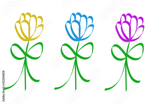 Flores hechas con trazos amarillo, azul y rosa.