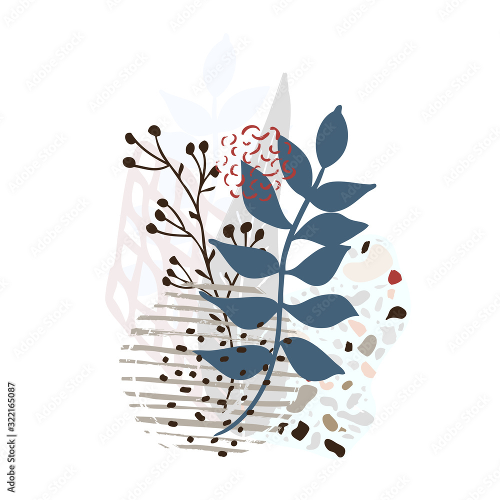 Hand drawn abstract leaves background isolated on white. Vector - obrazy, fototapety, plakaty 