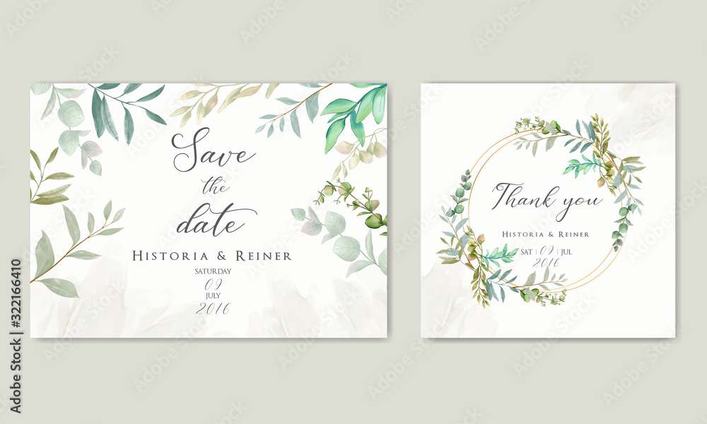 Vintage wedding invitation template with leaves frame