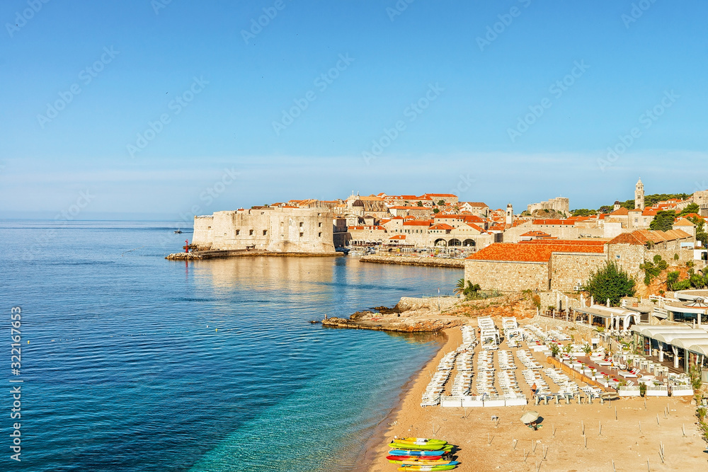 Beach and Old fortress in Adriatic Sea Dubrovnik