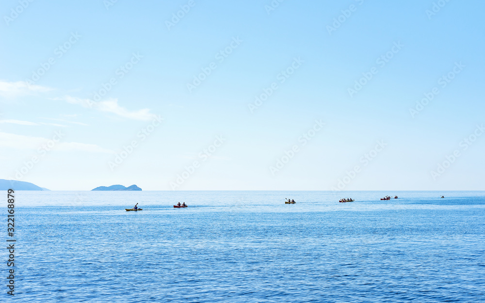 Canoeing at Dalmatian Coast in Adriatic Sea in Dubrovnik Croatia
