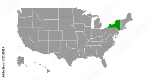 USA map with the indication of the State of New York