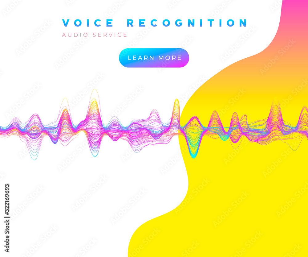 Voice Recognition AI concept page with colorful audio voice wave Voice Recognition AI concept page with colorful audio voice wave