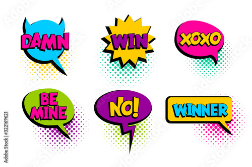 Set speech bubble comic text set funny