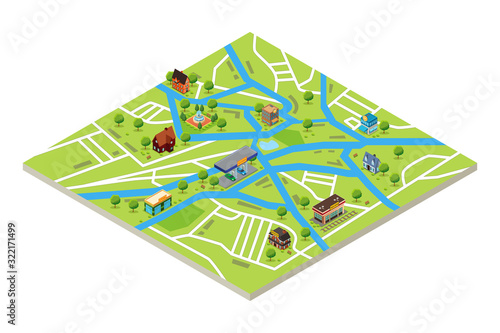 Isometric Map of a City in GPS style Vector Illustration