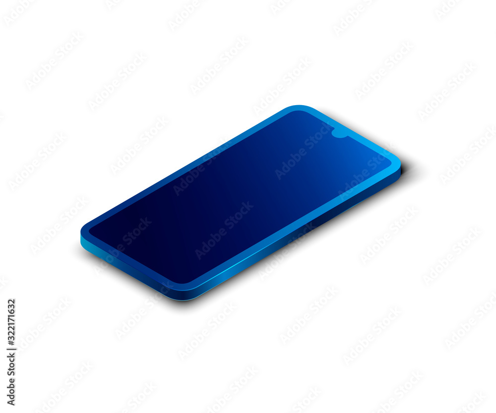 Vector realistic perspective isometric phone isolated on white background.