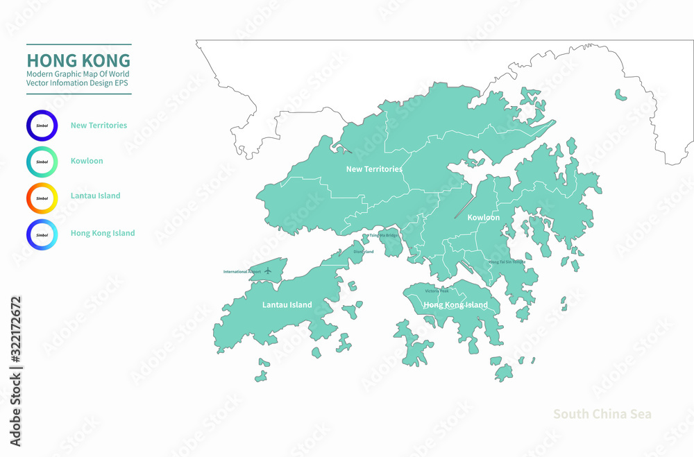 graphic vector map of hong kong. asia country map. hk map.