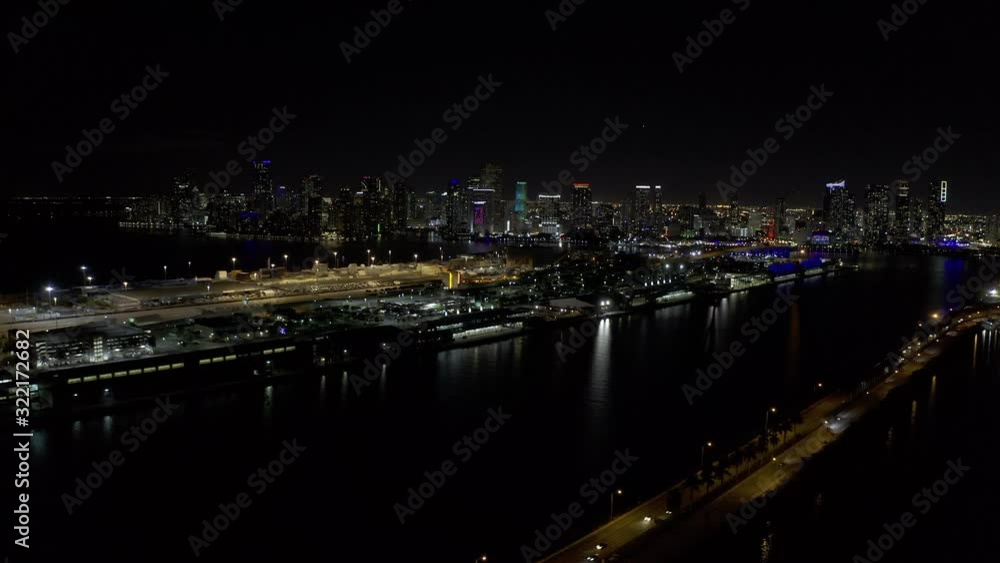 Aerial Miami waterfront city on the bay 4k Aerial Miami waterfront city on the bay 4k