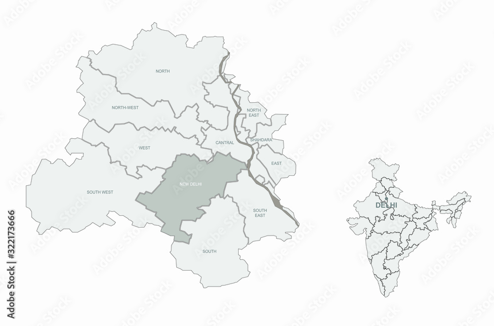 delhi map. graphic vector map of delhi. map of india in asia. india map.