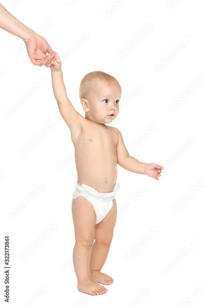 Beautiful little boy in diaper isolated on white background Beautiful little boy in diaper isolated on white background