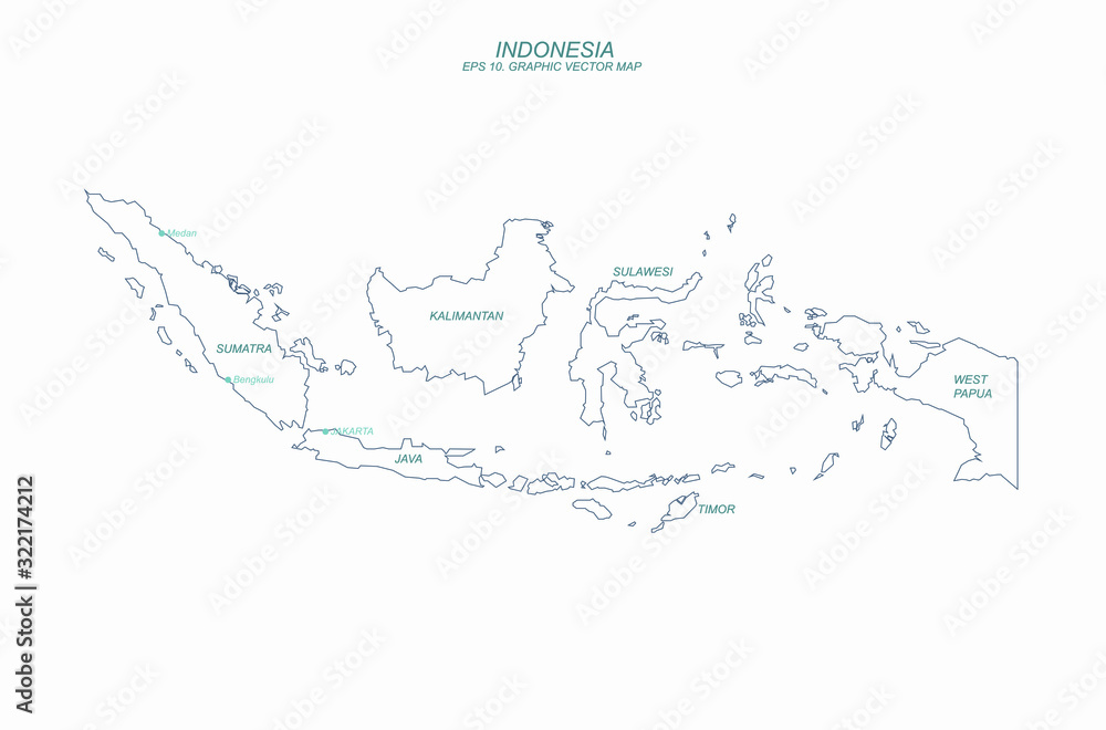 graphic vector of indonesia map. south asia country map. jakarta map