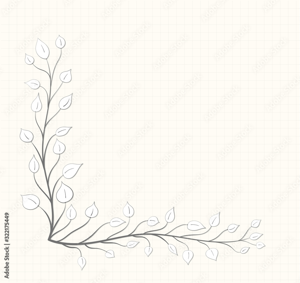 Branch with leaves in a gray tone on a notebook sheet in vintage style Branch with leaves in a gray tone on a notebook sheet in vintage style