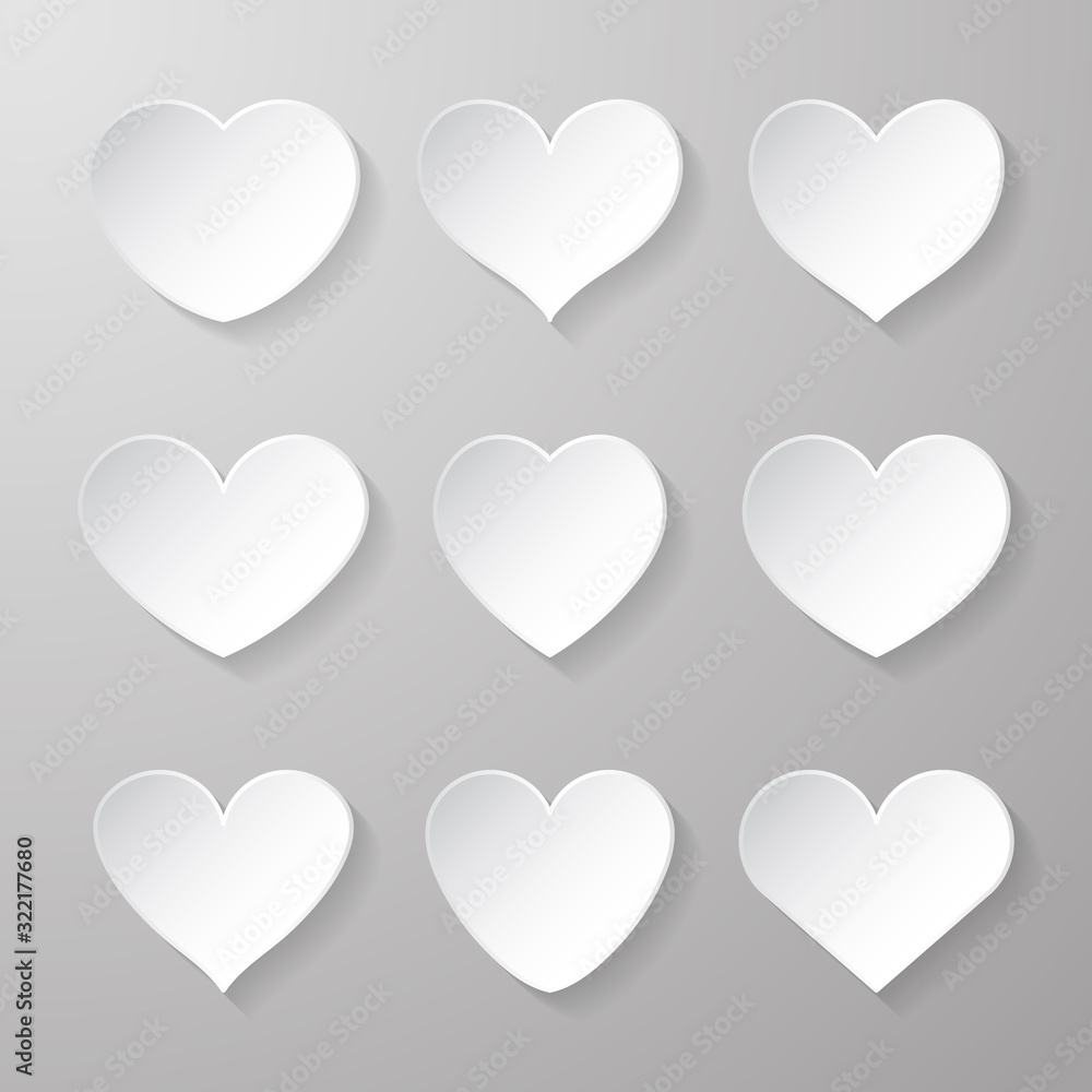 Parer white heart on gray background. Heart icon. Sign of love. Vector illustration