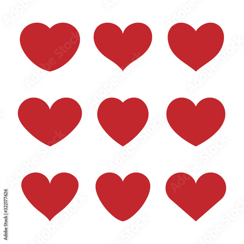 Set of hearts. Heart red icons. Sign of love. Vector illustration