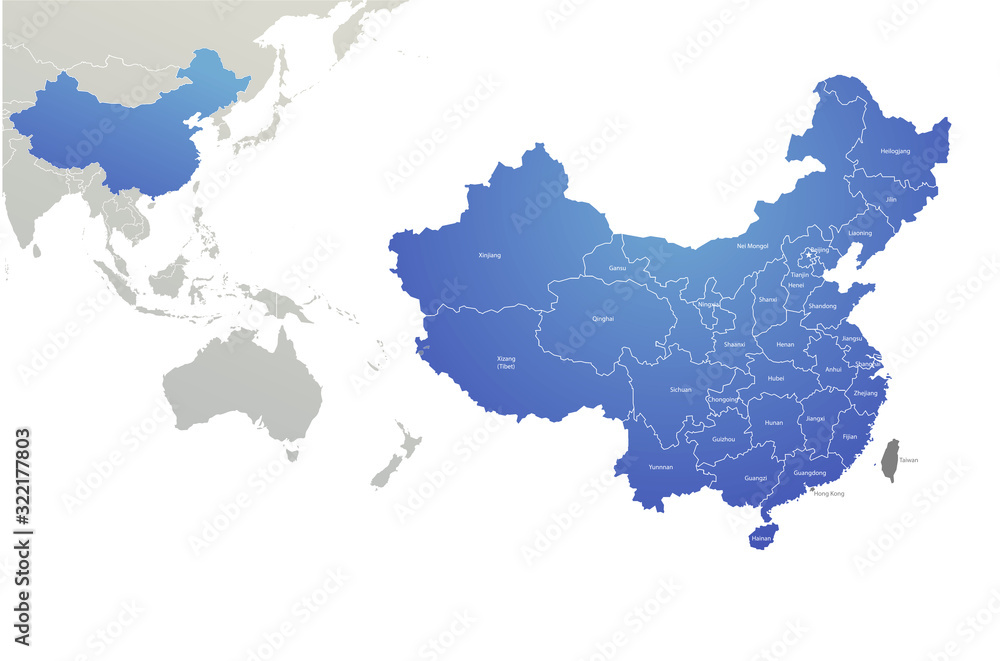 china map. background vector of chinese boundary. asia countries map.