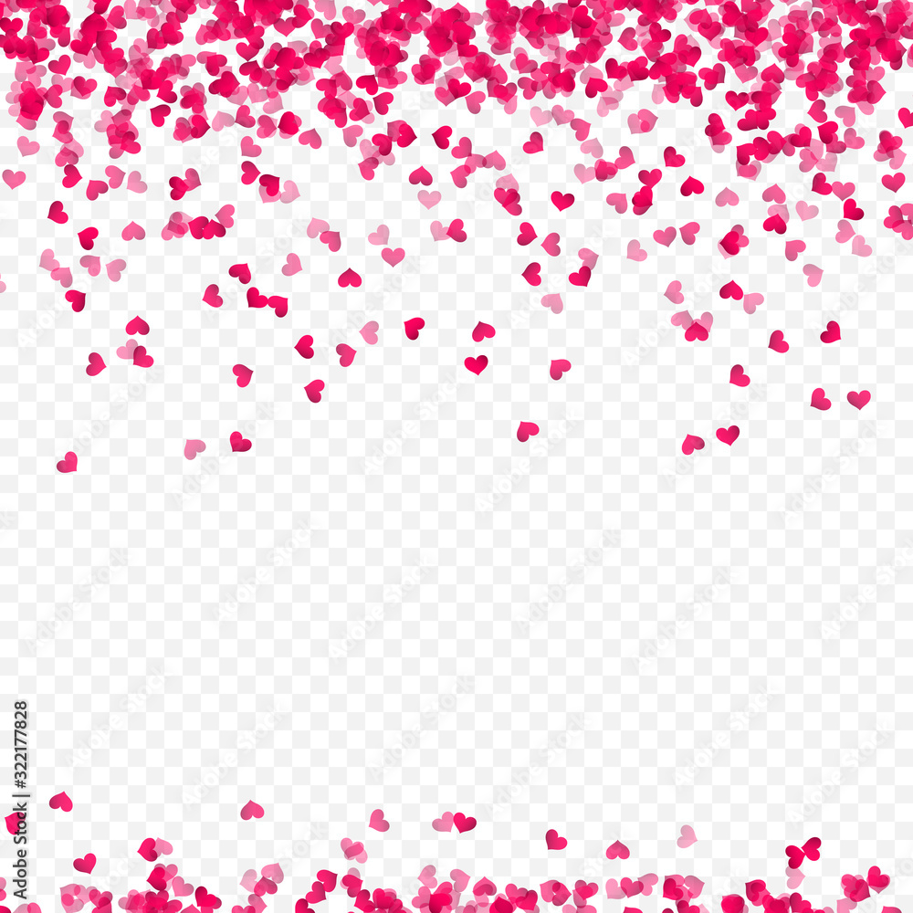 Random falling hearts confetti. Valentines day background. Vector illustration