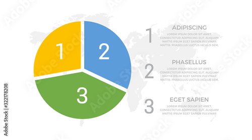 Set of yellow, blue and green elements for infographic with world map presentation slides.